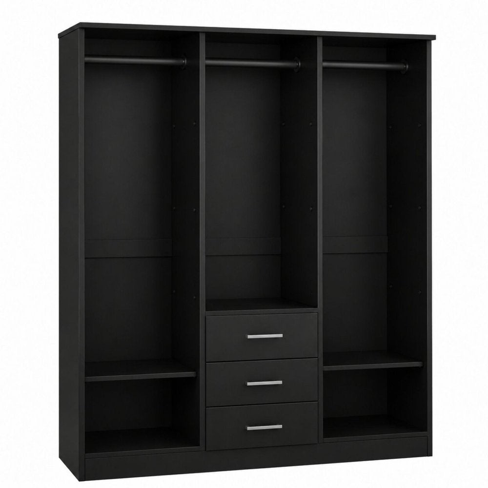 72" White Solid Wood Mirrored Three Door Three Drawer Combo Dresser