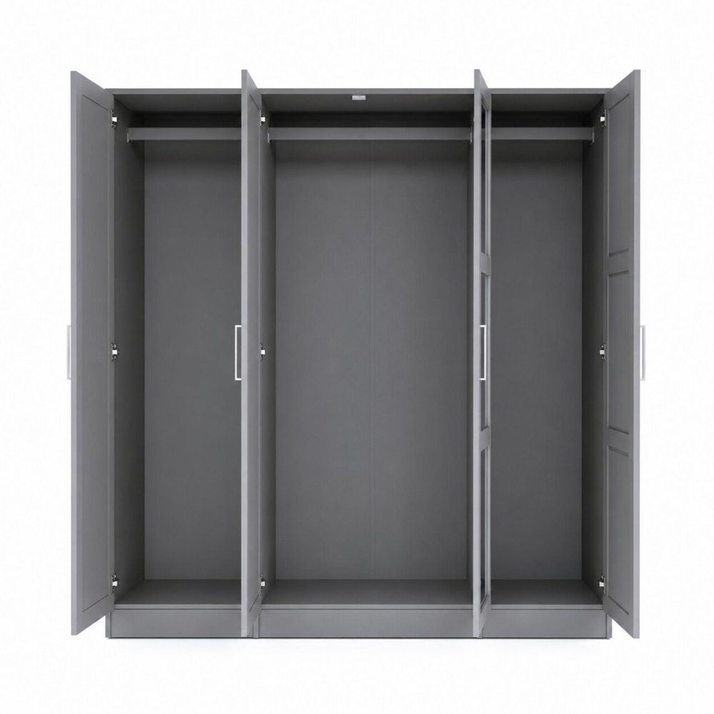 72" Gray Solid Wood Mirrored Four Door Combo Dresser