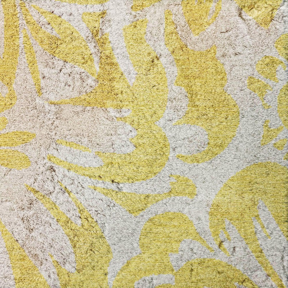 9' X 12' Yellow And Ivory Floral Shag Washable Area Rug With UV Protection