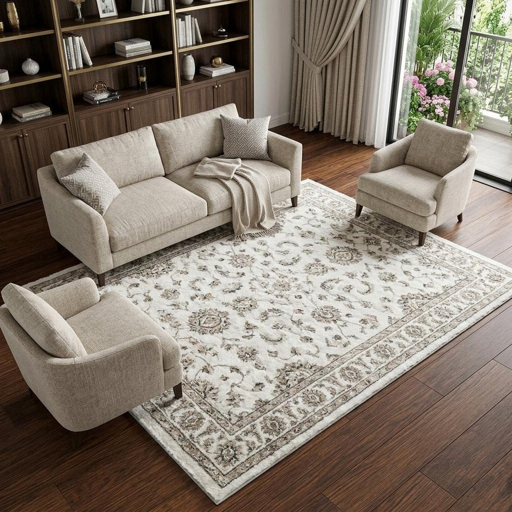 9' X 12' Yellow And Ivory Floral Shag Washable Area Rug With UV Protection