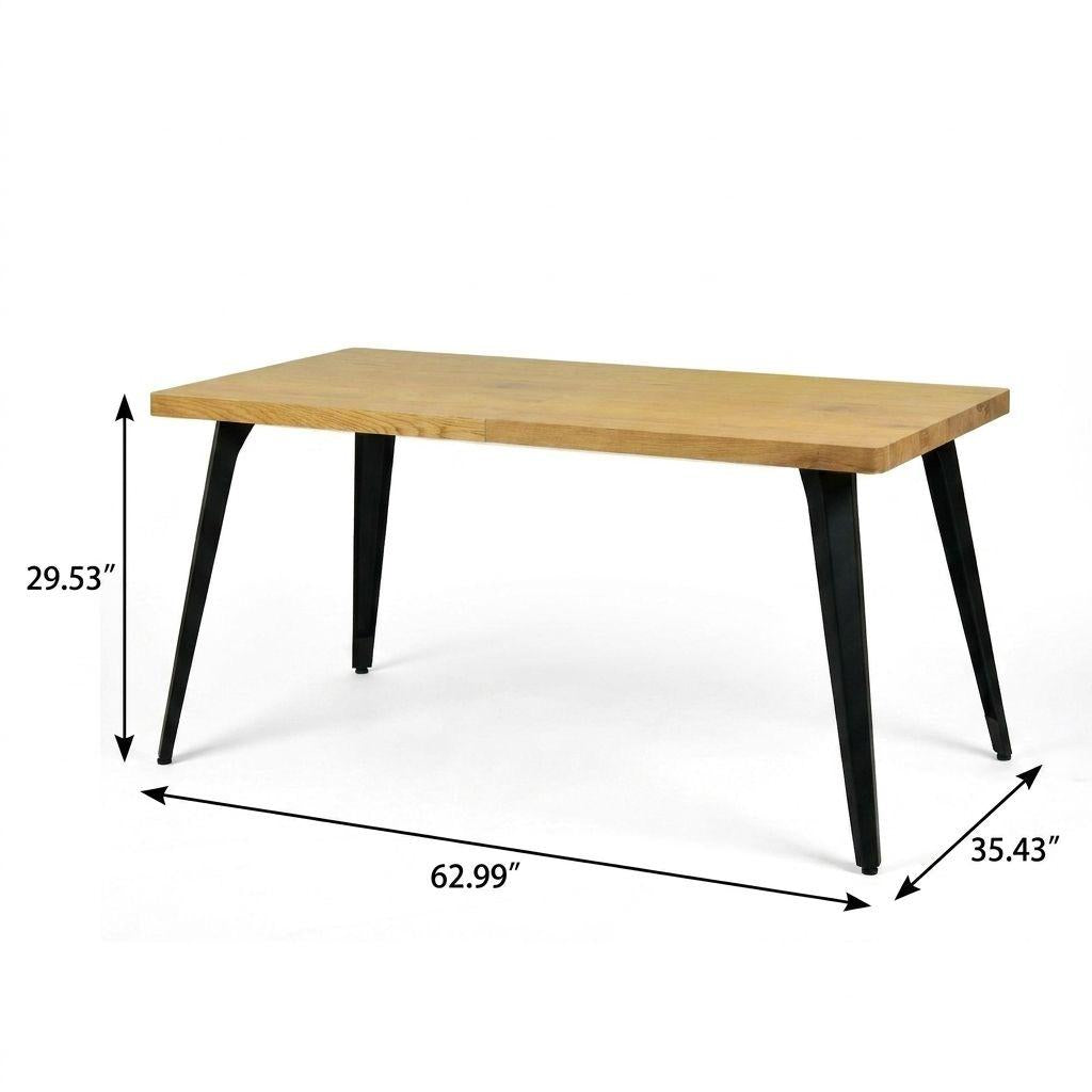 63" Natural And Black Wood And Iron Dining Table