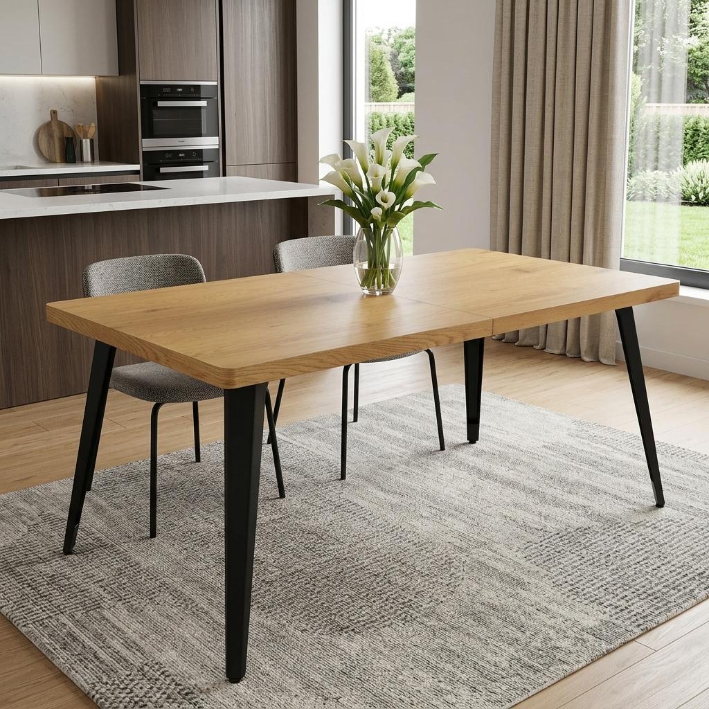 63" Natural And Black Wood And Iron Dining Table