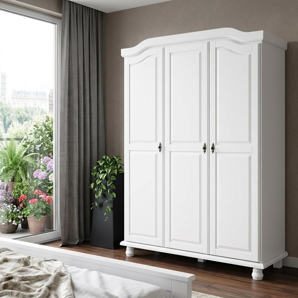 74" White Solid Wood Three Door Combo Dresser