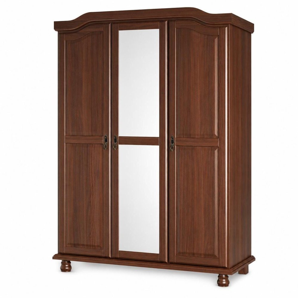74" Coffee Solid Wood Mirrored Three Door Combo Dresser