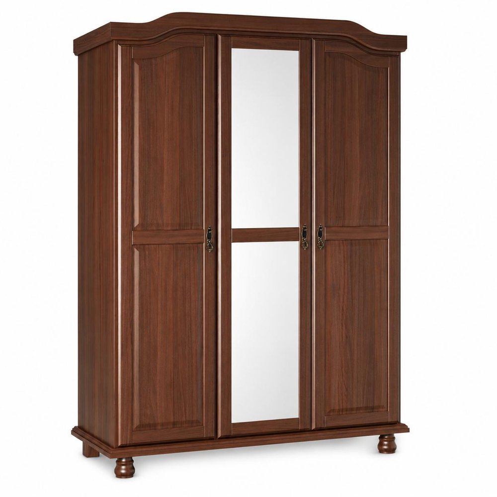 74" Coffee Solid Wood Mirrored Three Door Combo Dresser