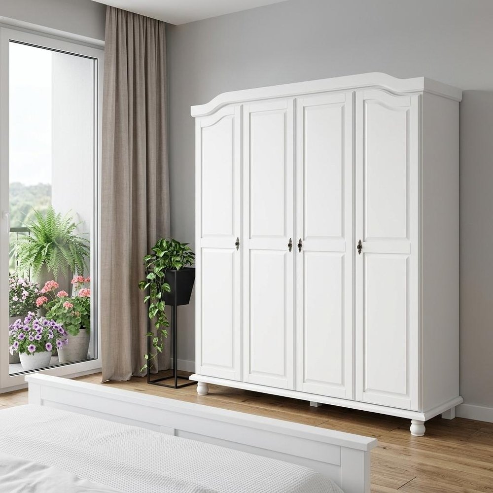 74" White Solid Wood Four Door Combo Dresser