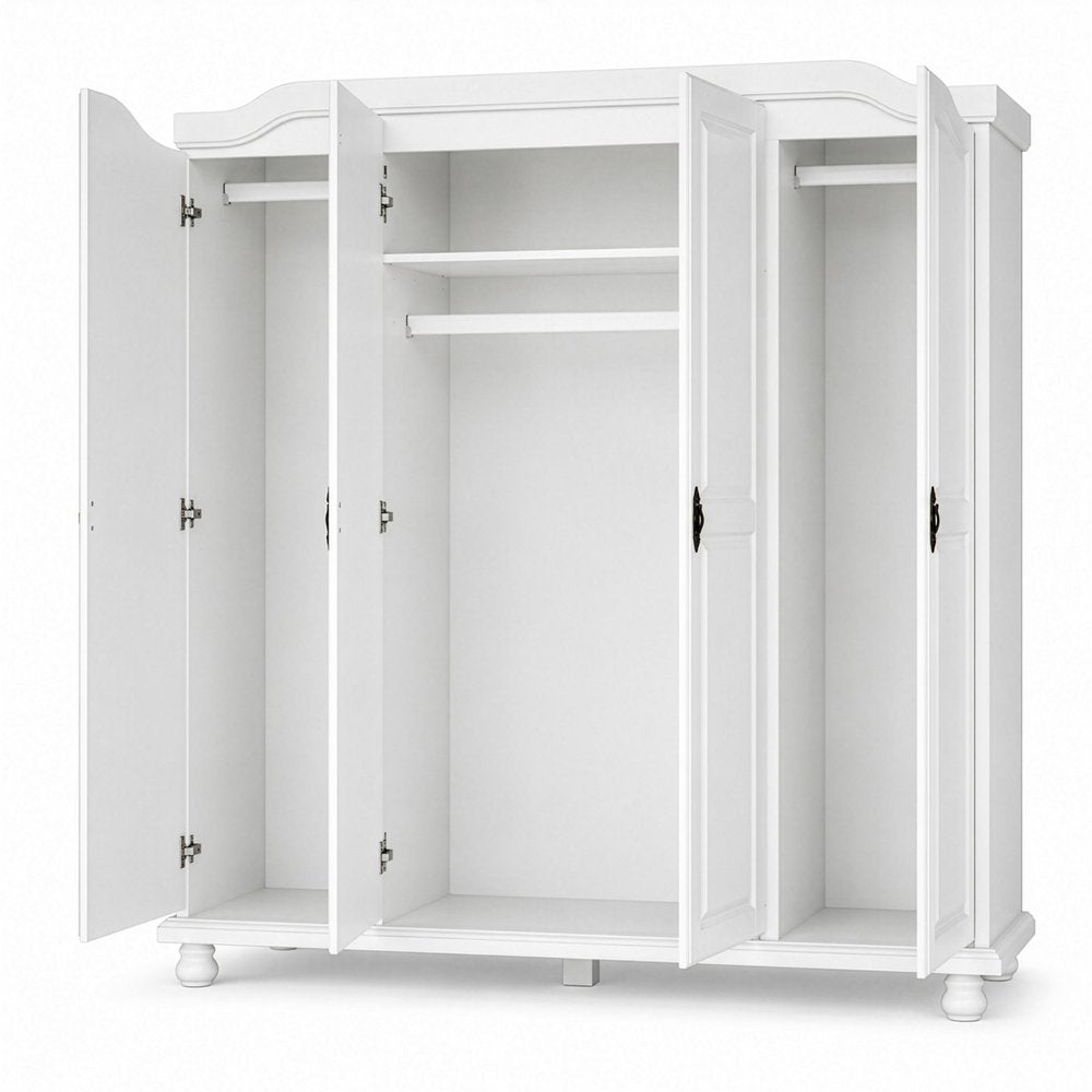 74" White Solid Wood Four Door Combo Dresser
