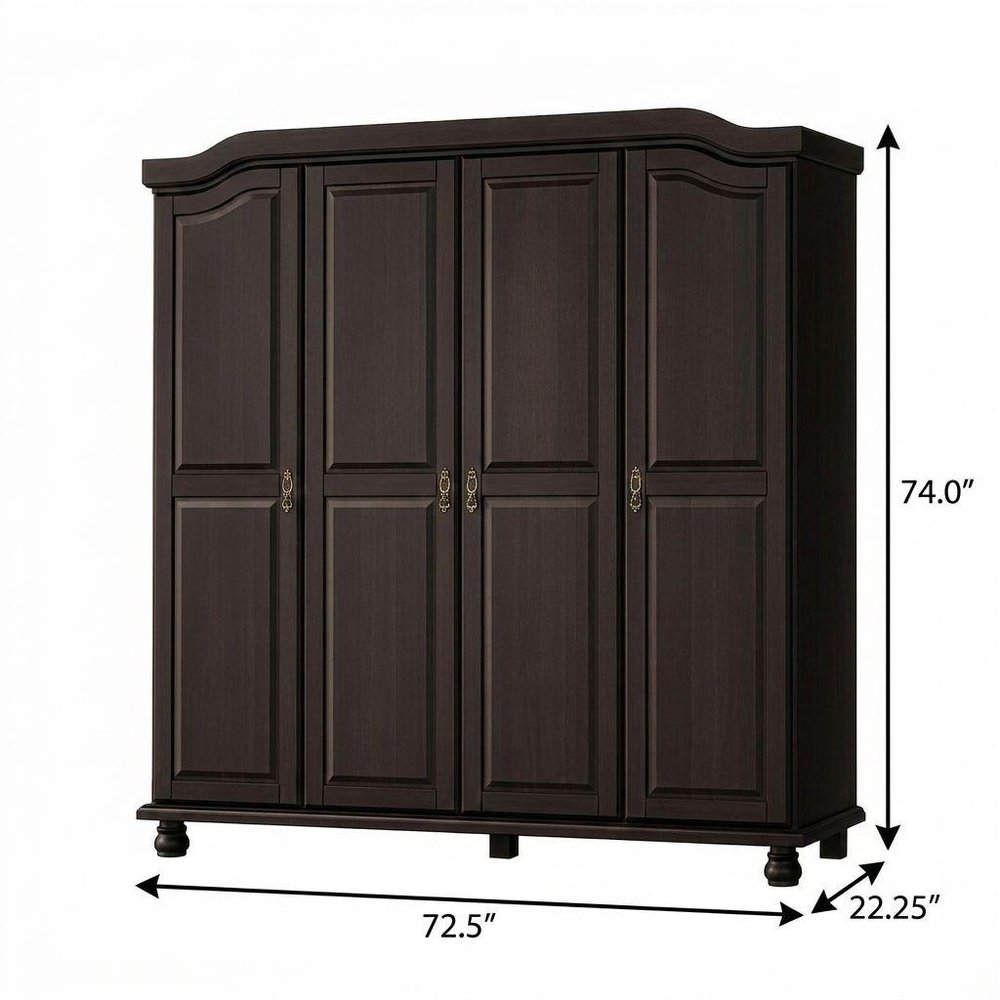 74" White Solid Wood Four Door Combo Dresser