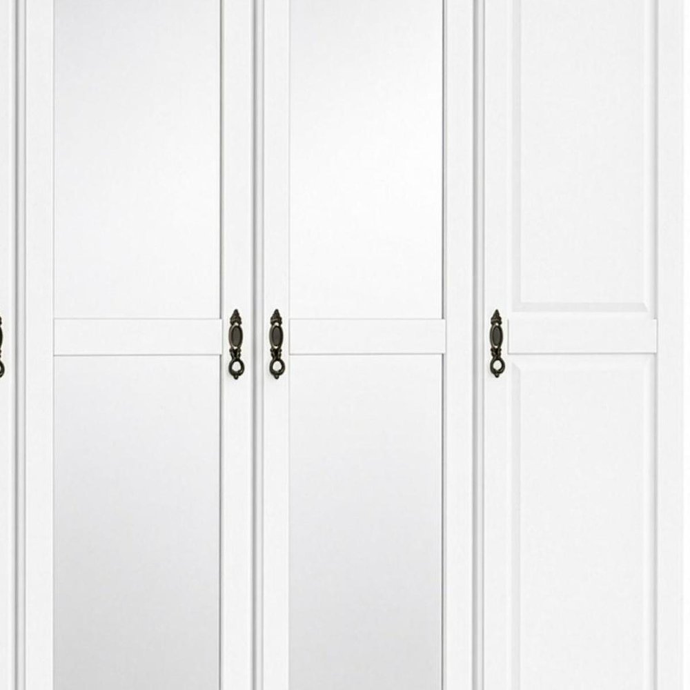 74" White Solid Wood Mirrored Four Door Combo Dresser