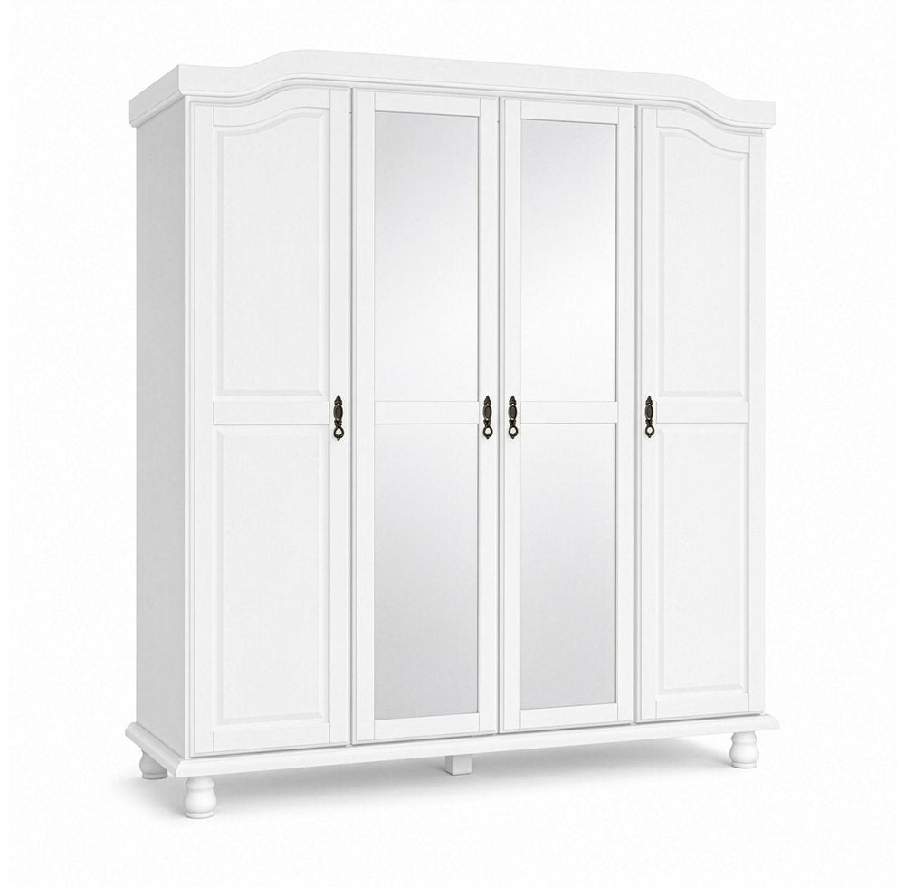 74" White Solid Wood Mirrored Four Door Combo Dresser