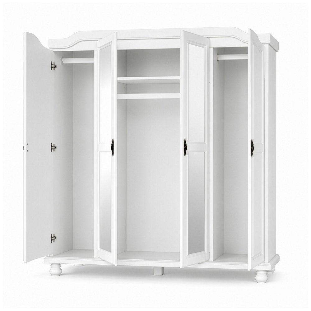 74" White Solid Wood Mirrored Four Door Combo Dresser