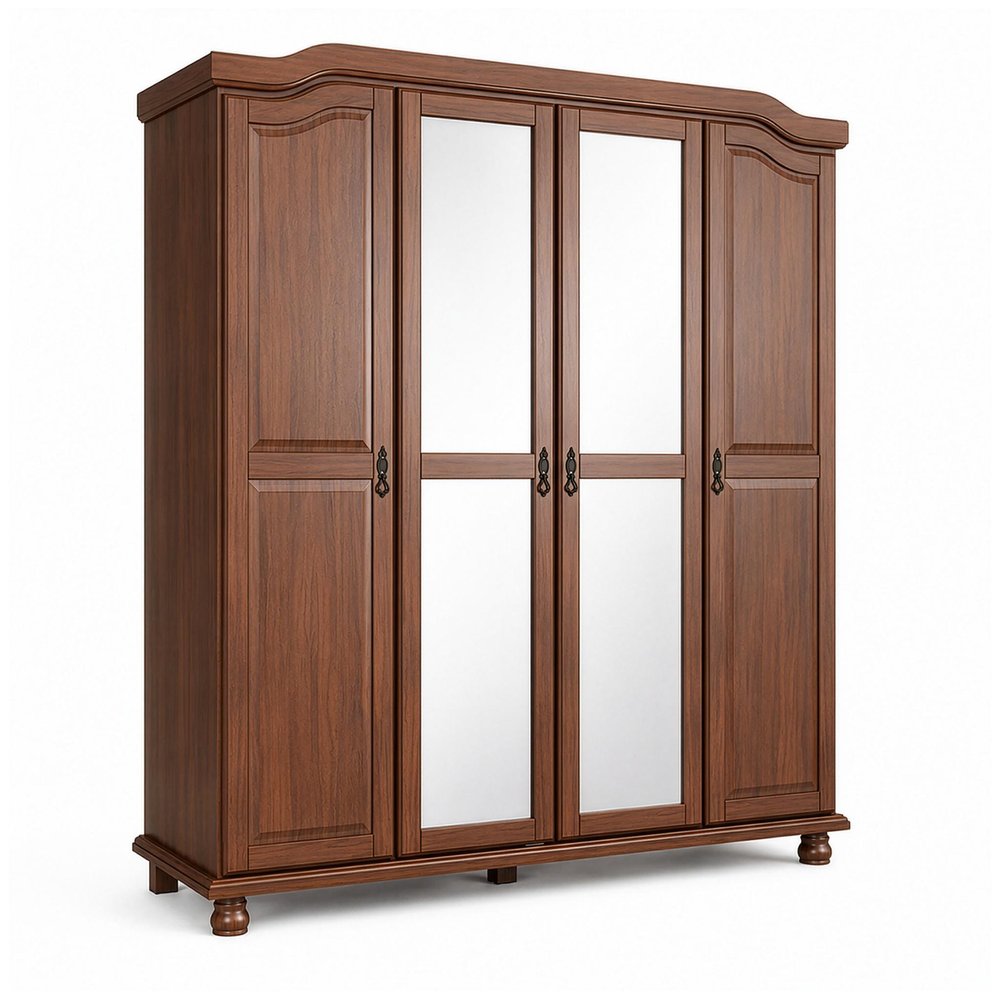 74" White Solid Wood Mirrored Four Door Combo Dresser