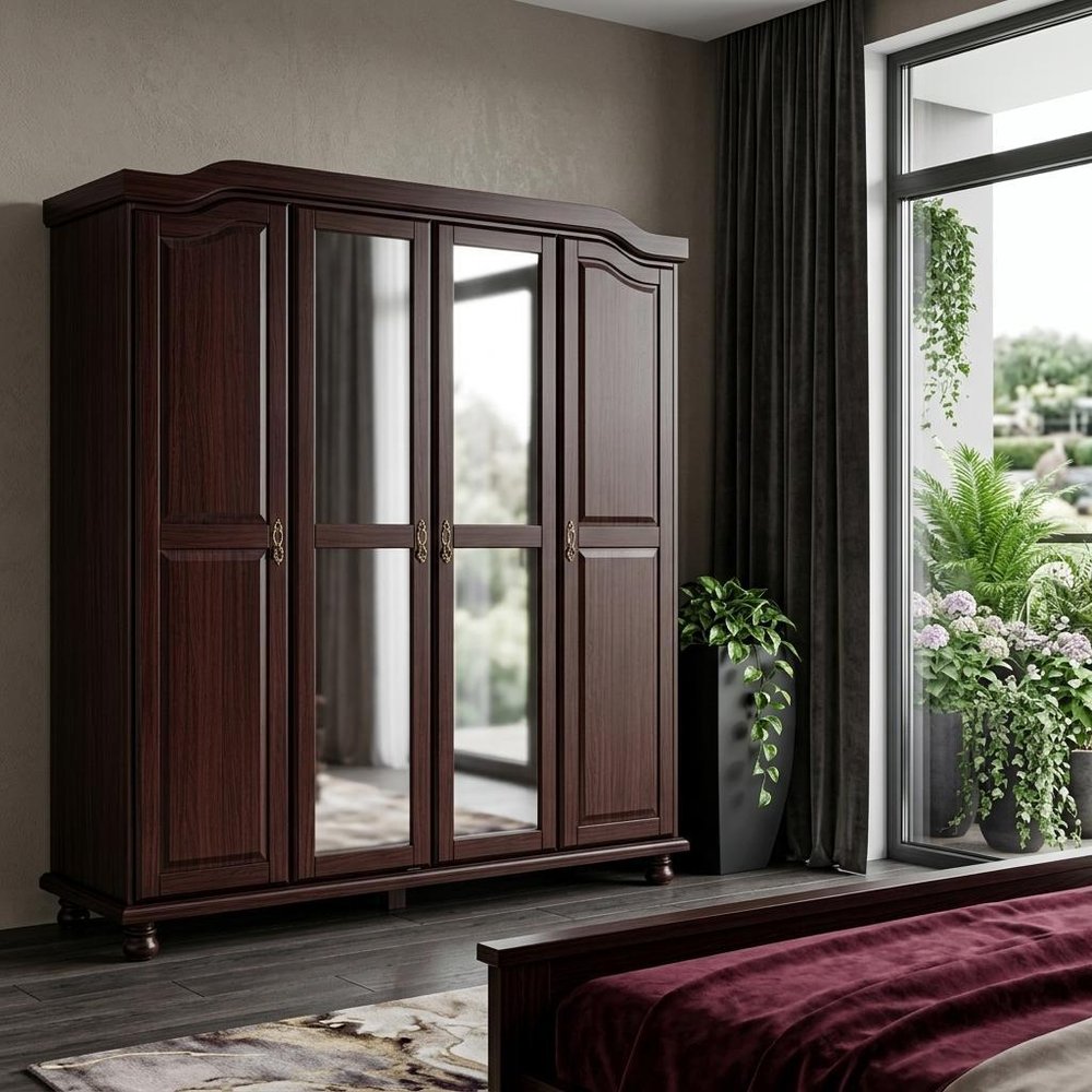 74" White Solid Wood Mirrored Four Door Combo Dresser