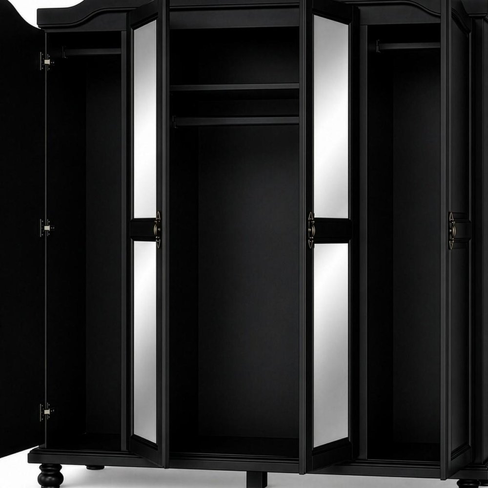 74" White Solid Wood Mirrored Four Door Combo Dresser