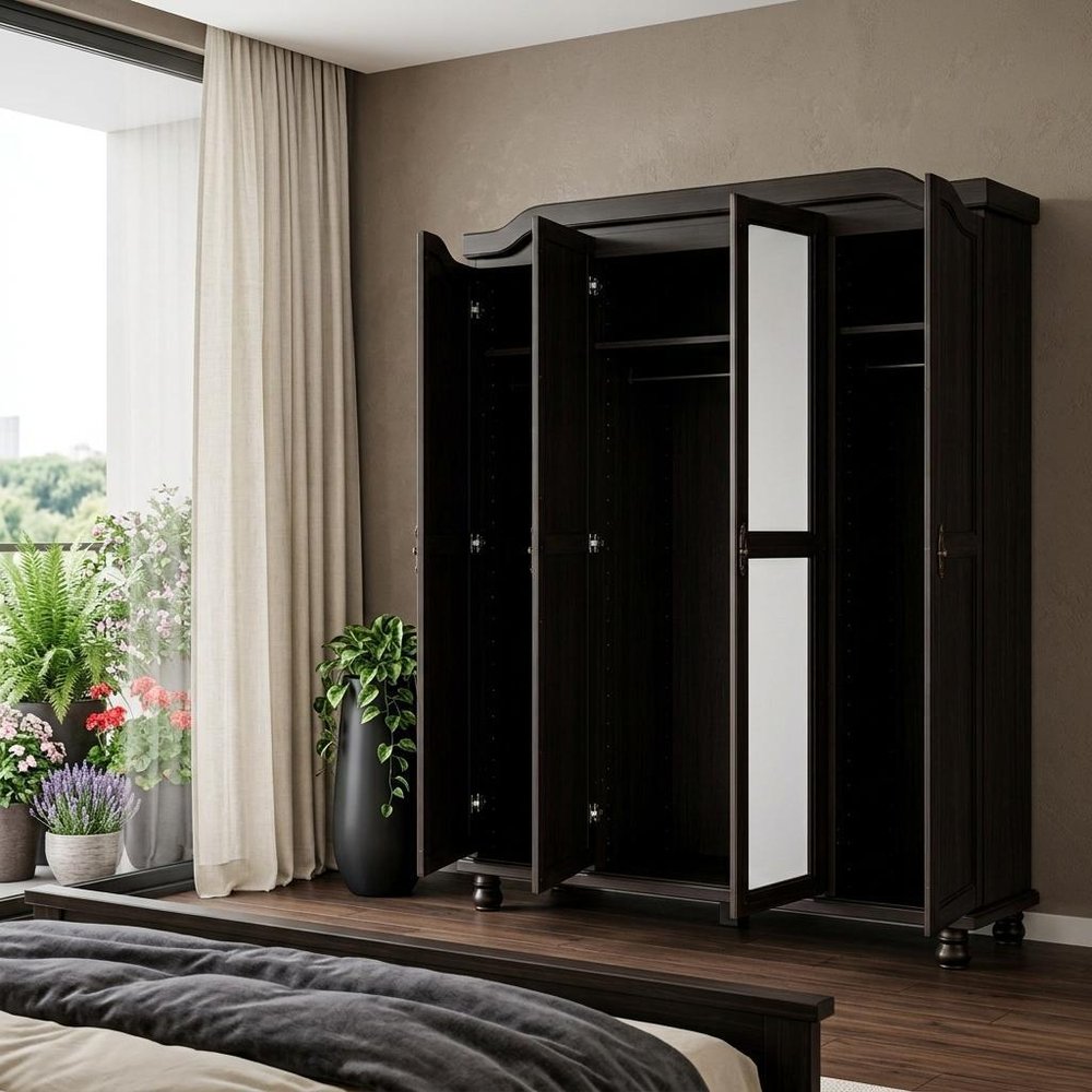 74" White Solid Wood Mirrored Four Door Combo Dresser