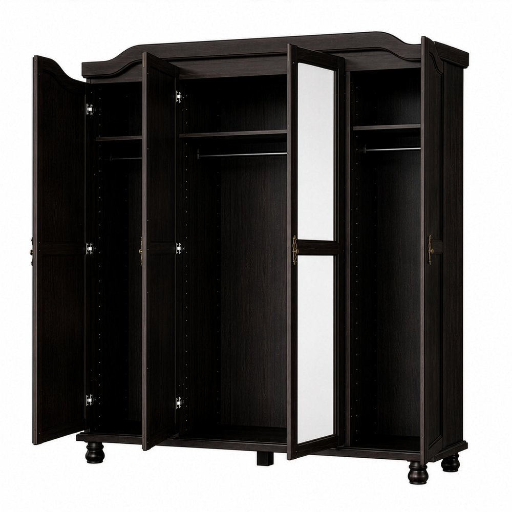 74" White Solid Wood Mirrored Four Door Combo Dresser