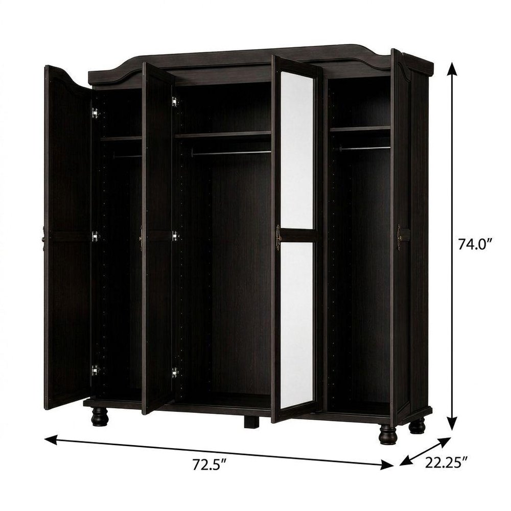 74" White Solid Wood Mirrored Four Door Combo Dresser