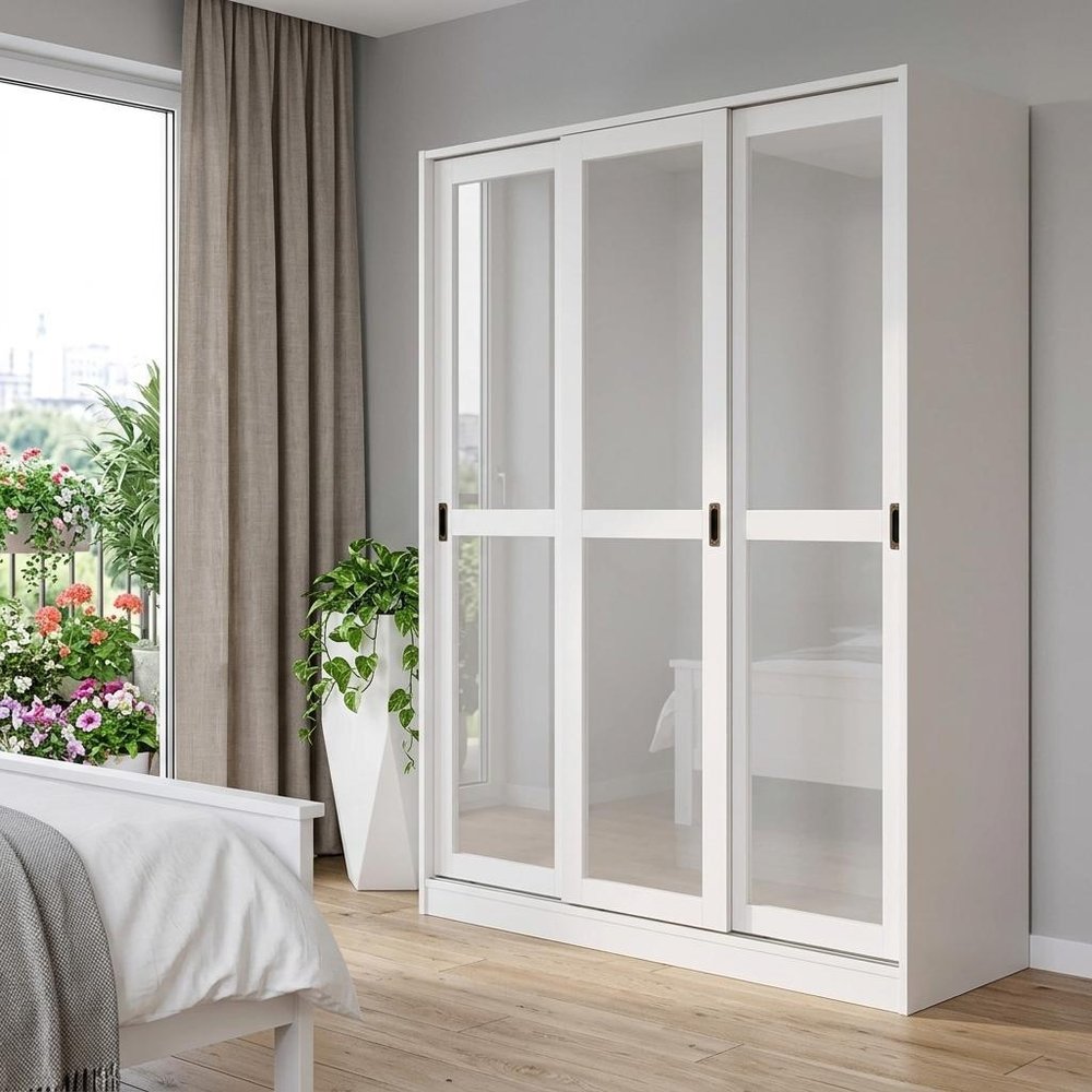 72" White Solid Wood Mirrored Two Door Combo Dresser
