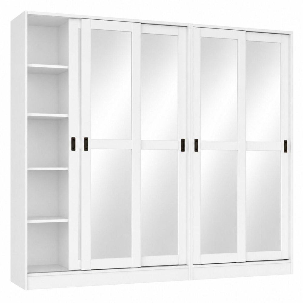 72" White Solid Wood Mirrored Five Door Combo Dresser