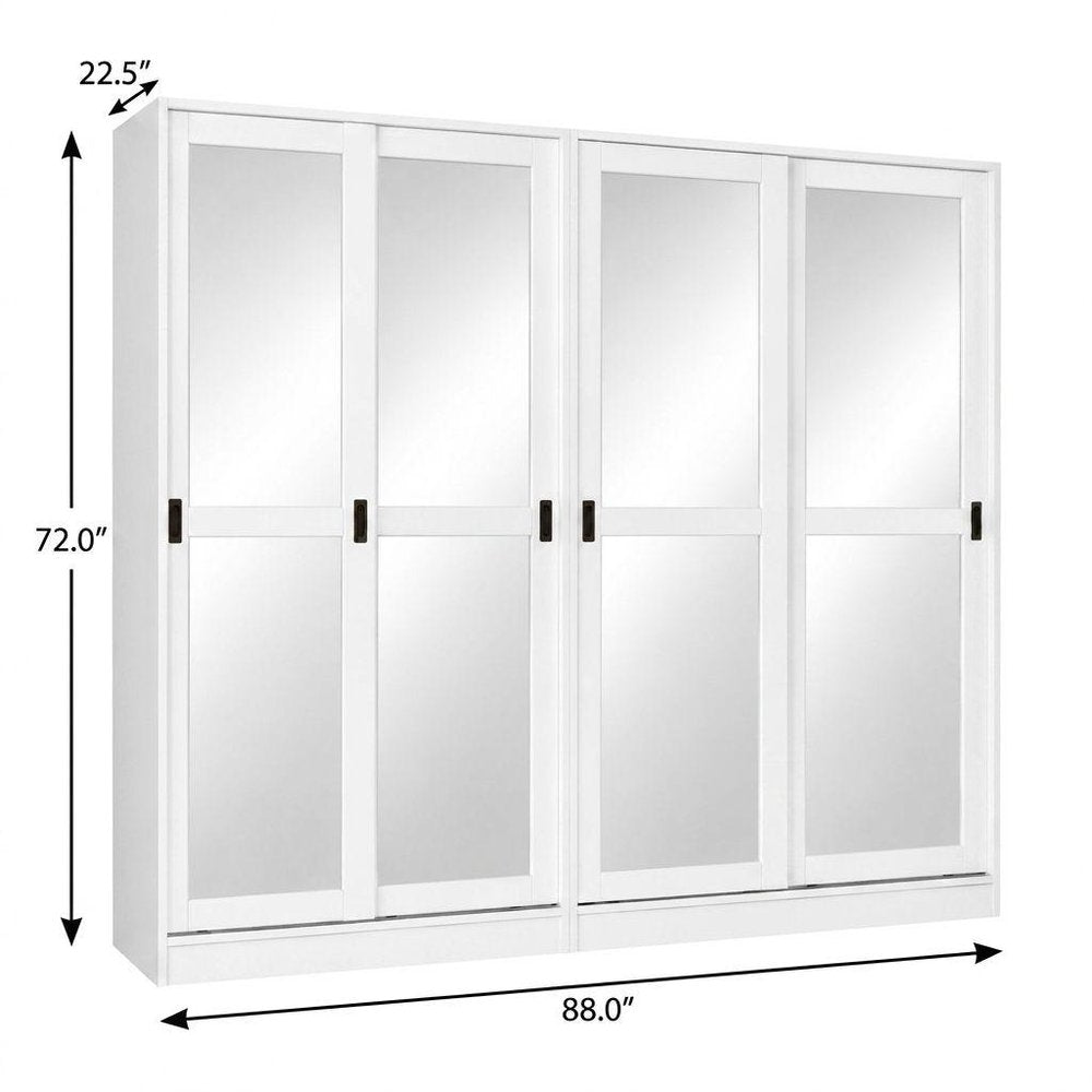 72" White Solid Wood Mirrored Five Door Combo Dresser
