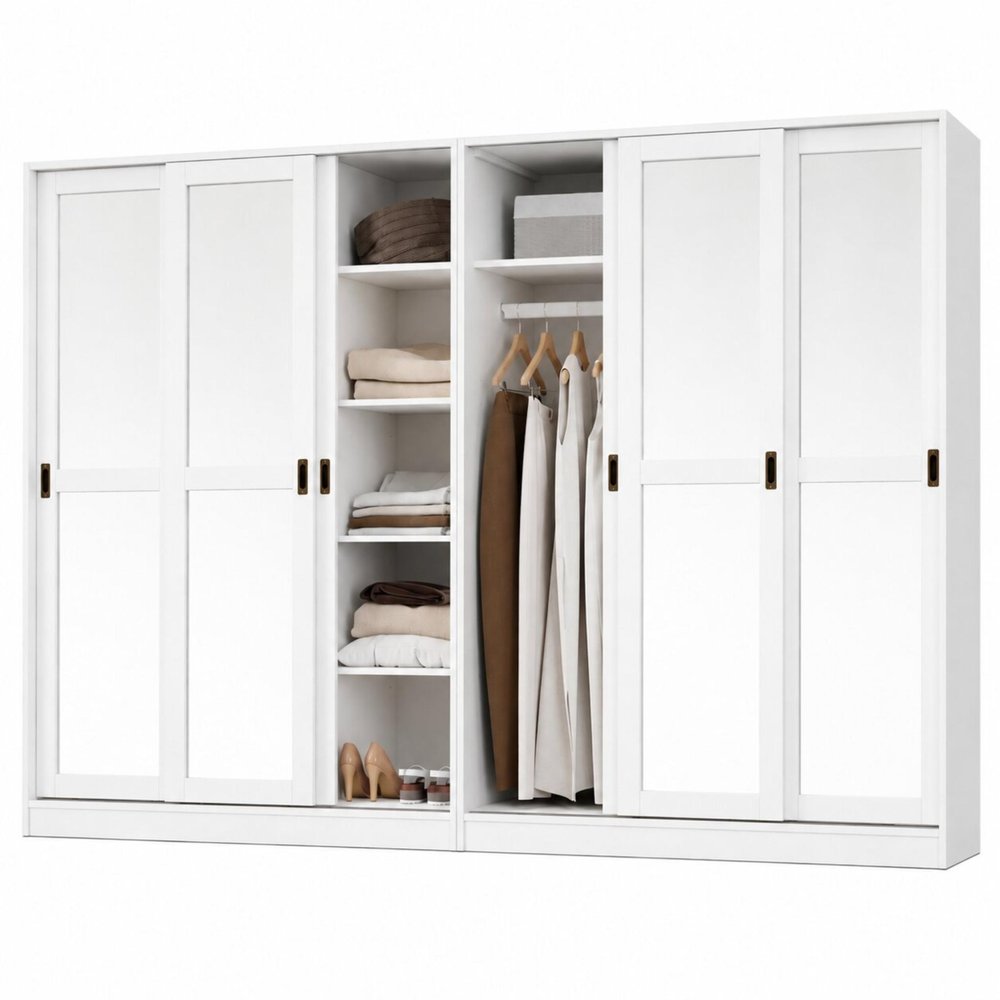 72" White Solid Wood Mirrored Six Door Combo Dresser