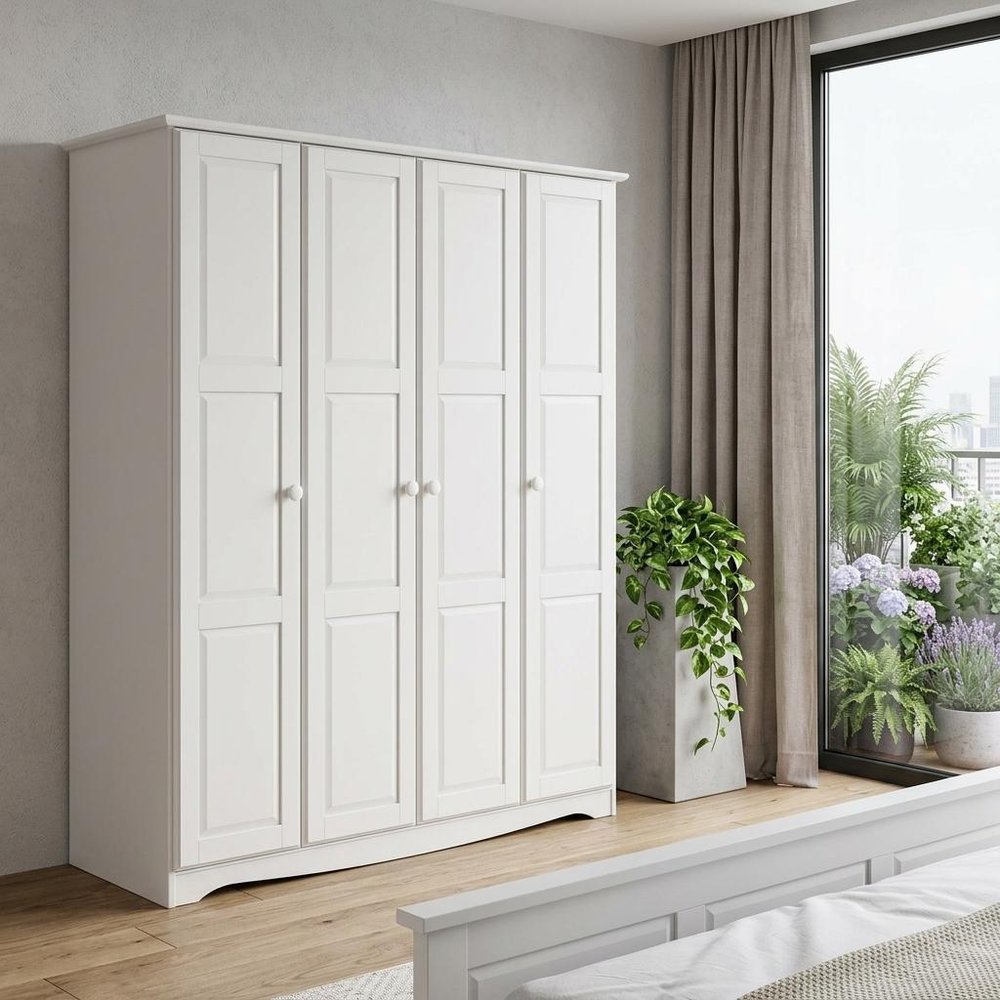 72" White Solid Wood Four Door Combo Dresser