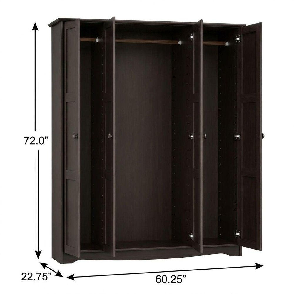72" White Solid Wood Four Door Combo Dresser