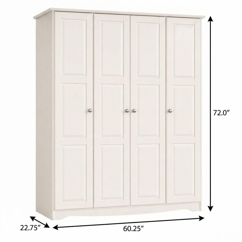 72" White Solid Wood Four Door Combo Dresser