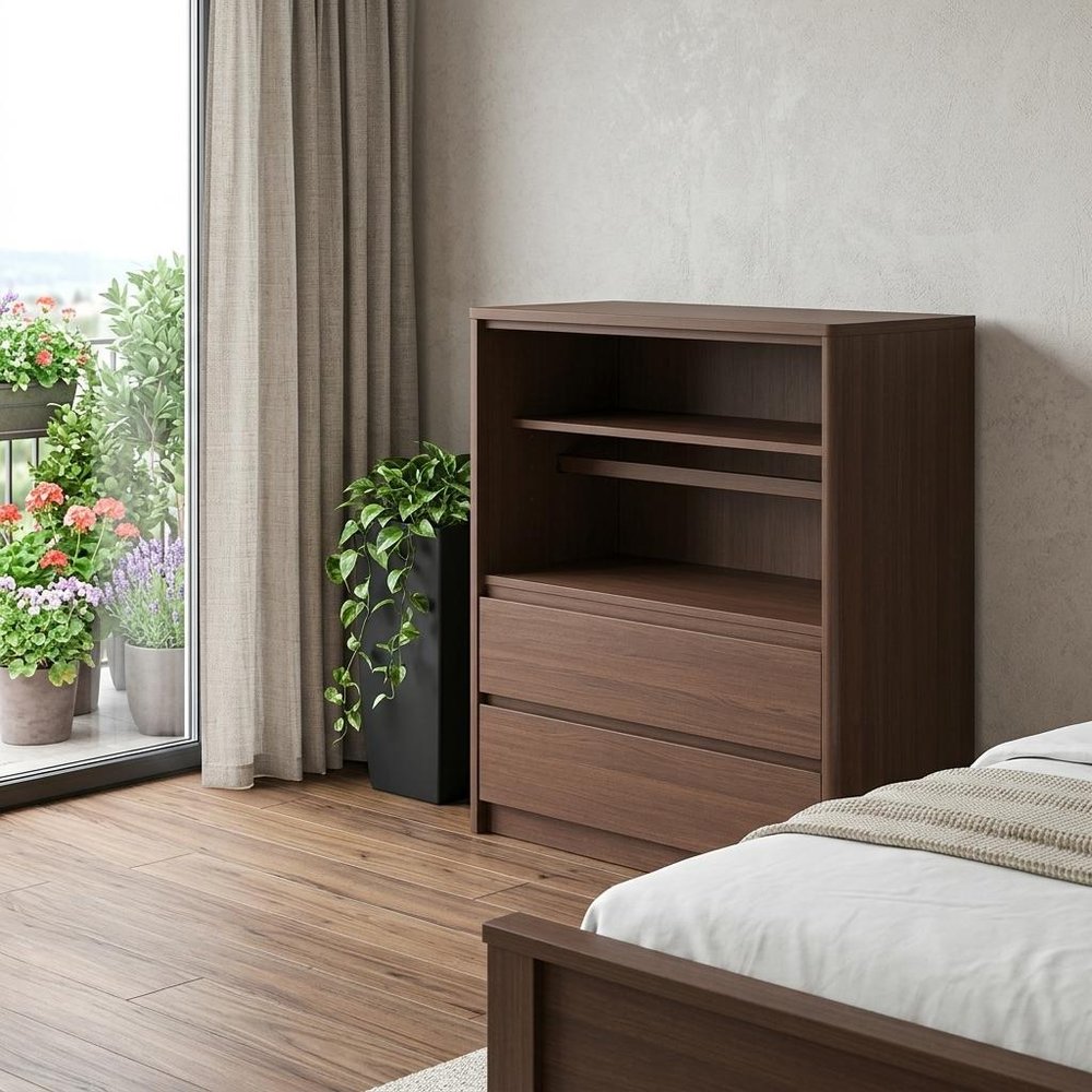72" Coffee Solid Wood Mirrored Four Door Combo Dresser