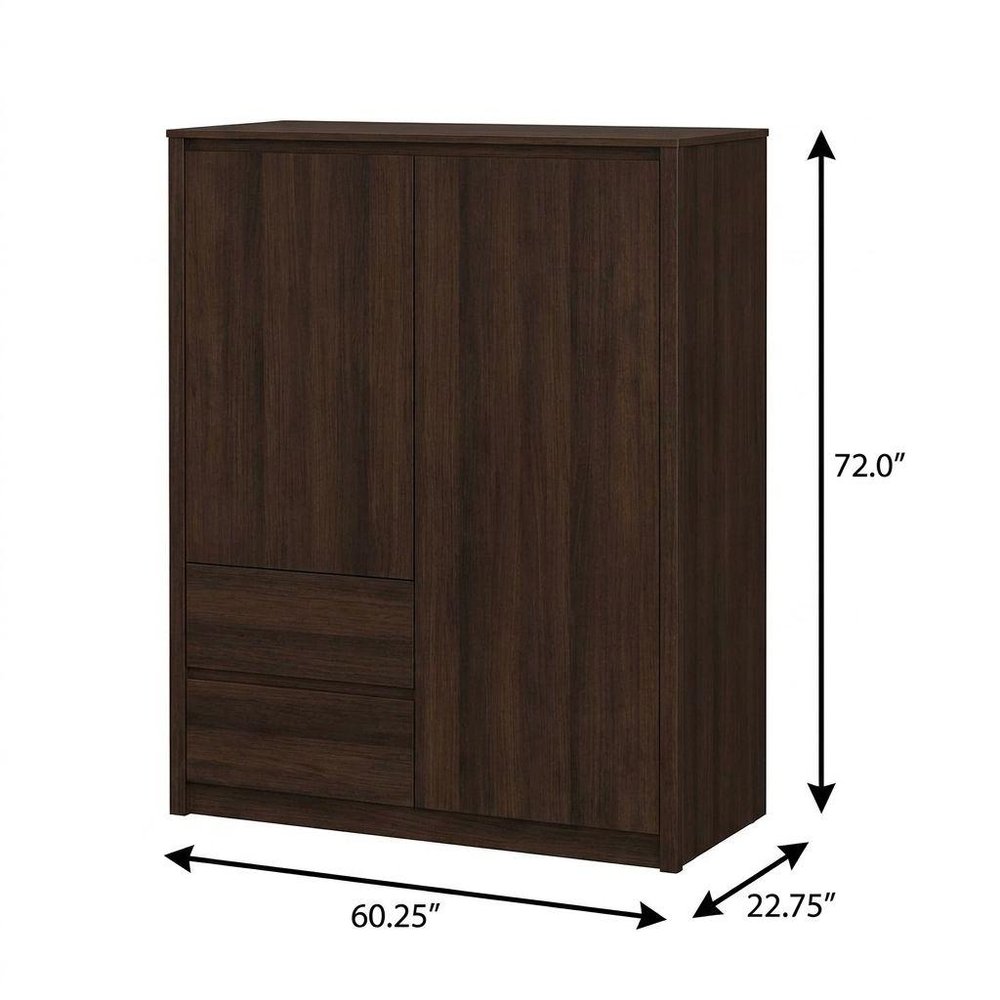 72" Coffee Solid Wood Mirrored Four Door Combo Dresser