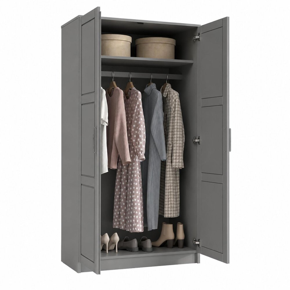 72" Gray Solid Wood Two Door Combo Dresser