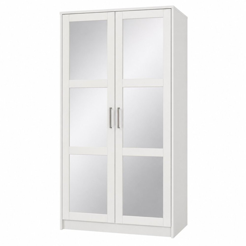 72" White Solid Wood Mirrored Two Door Combo Dresser