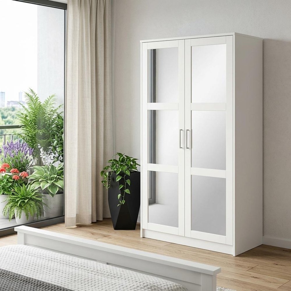 72" White Solid Wood Mirrored Two Door Combo Dresser