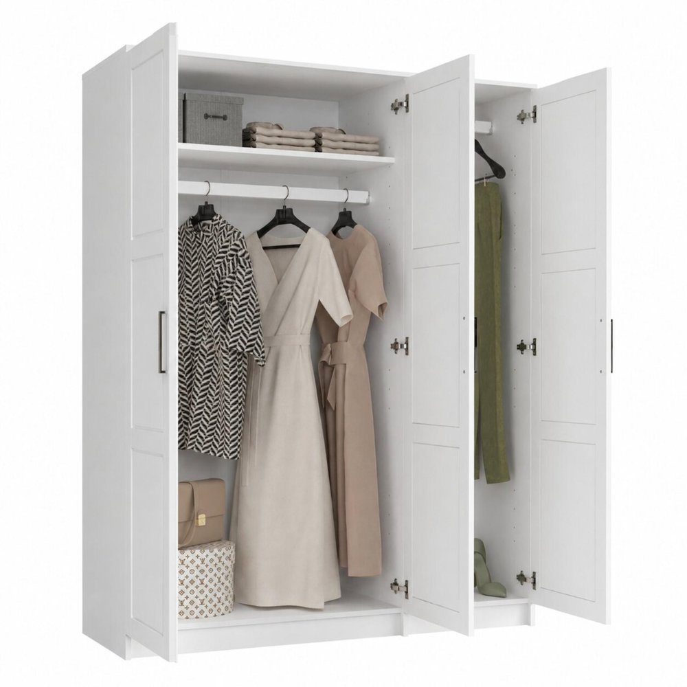 72" White Solid Wood Three Door Combo Dresser