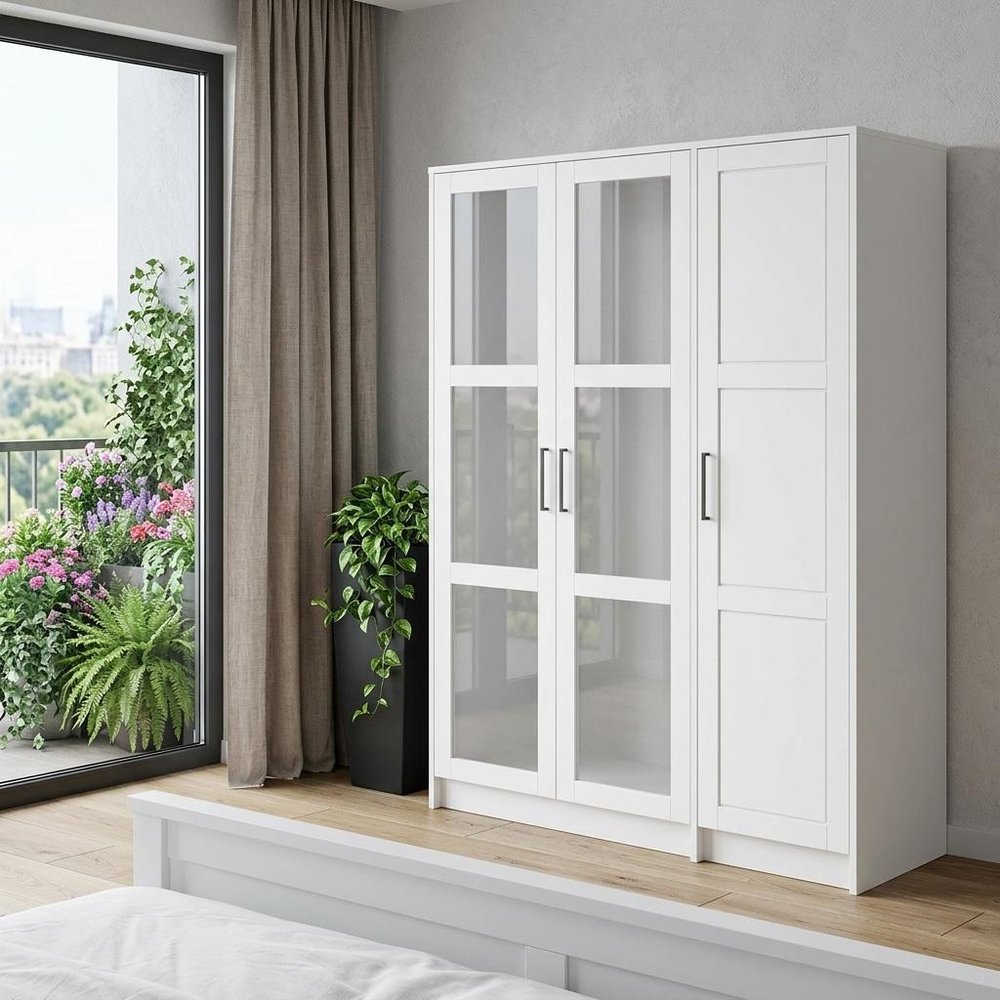72" White Solid Wood Three Door Combo Dresser
