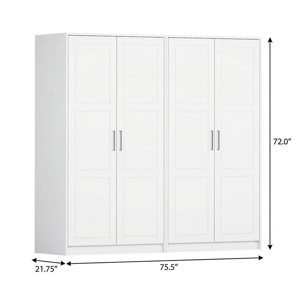 72" White Solid Wood Four Door Combo Dresser
