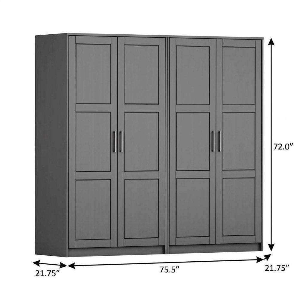 72" White Solid Wood Four Door Combo Dresser