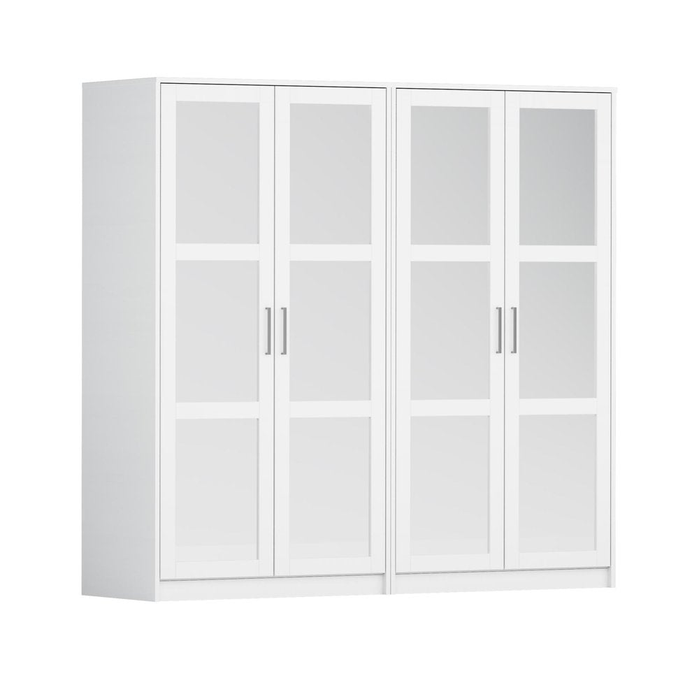 72" White Solid Wood Mirrored Four Door Combo Dresser