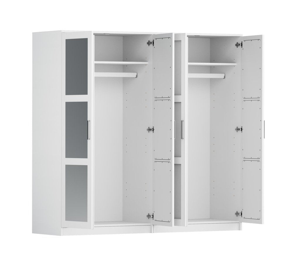 72" White Solid Wood Mirrored Four Door Combo Dresser