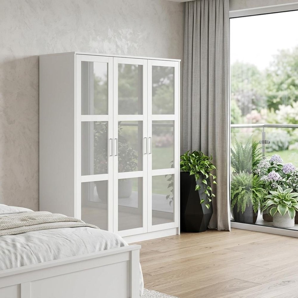 72" White Solid Wood Mirrored Four Door Combo Dresser