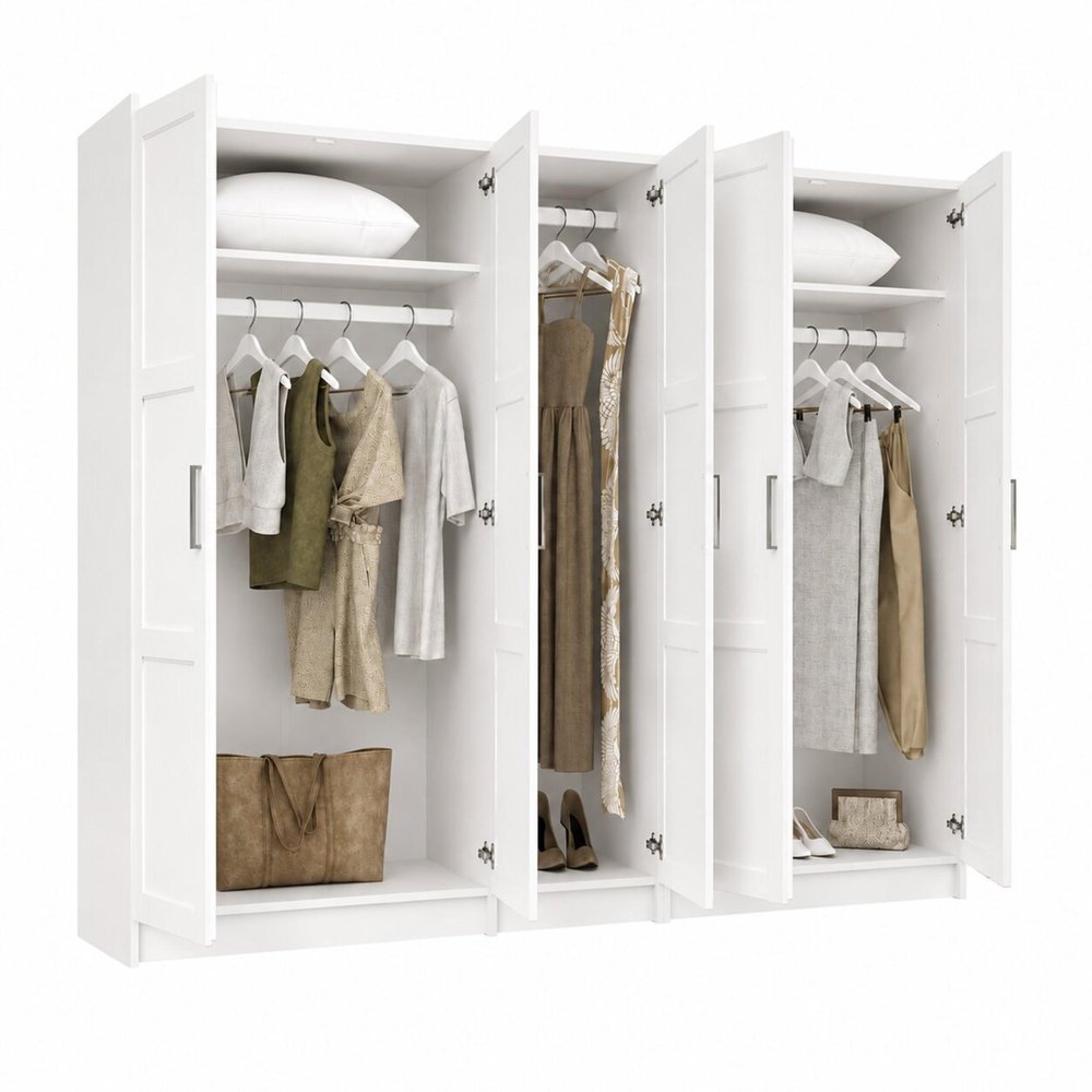 72" White Solid Wood Five Door Combo Dresser