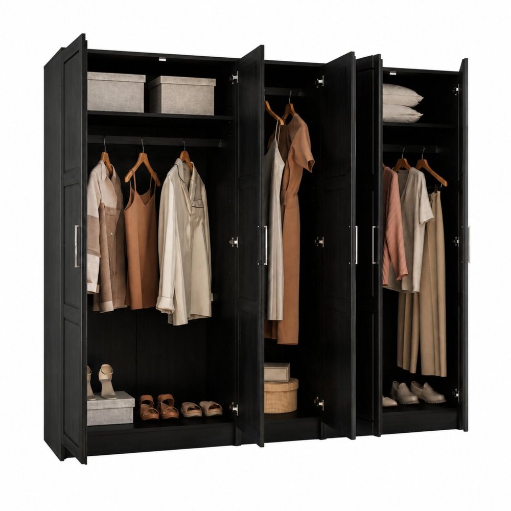 72" Black Solid Wood Five Door Combo Dresser