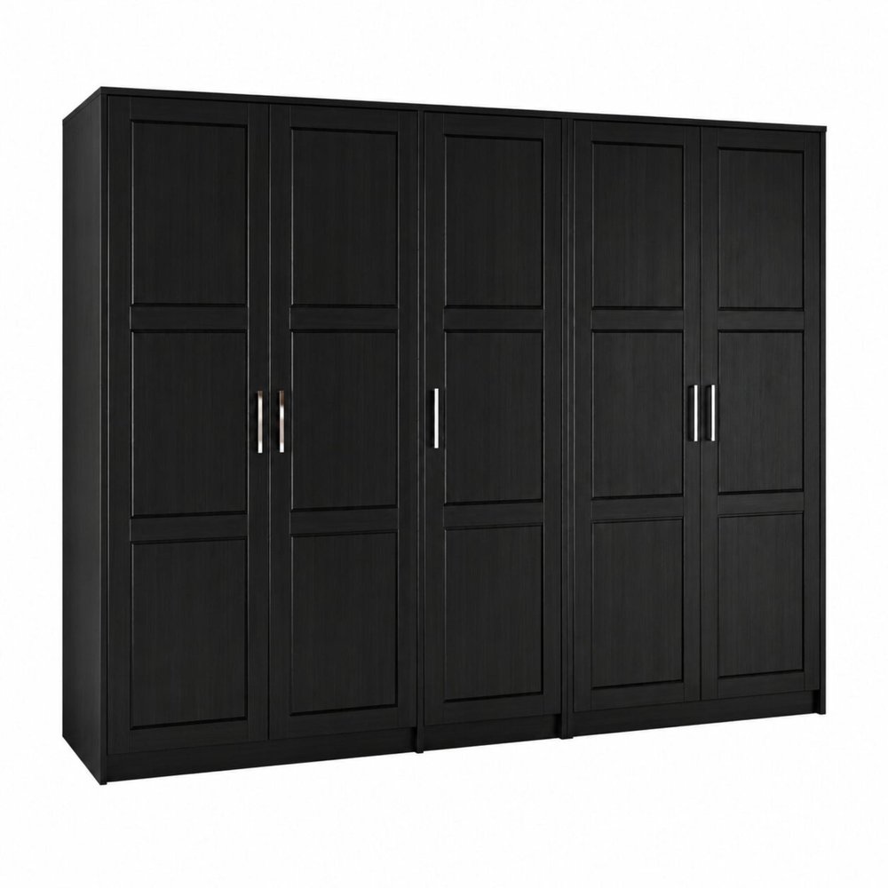 72" Black Solid Wood Five Door Combo Dresser