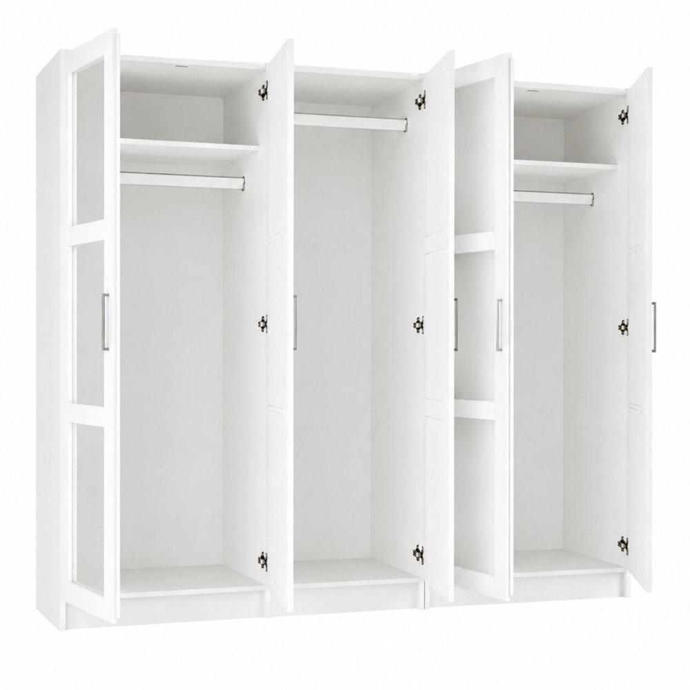 72" White Solid Wood Five Door Combo Dresser