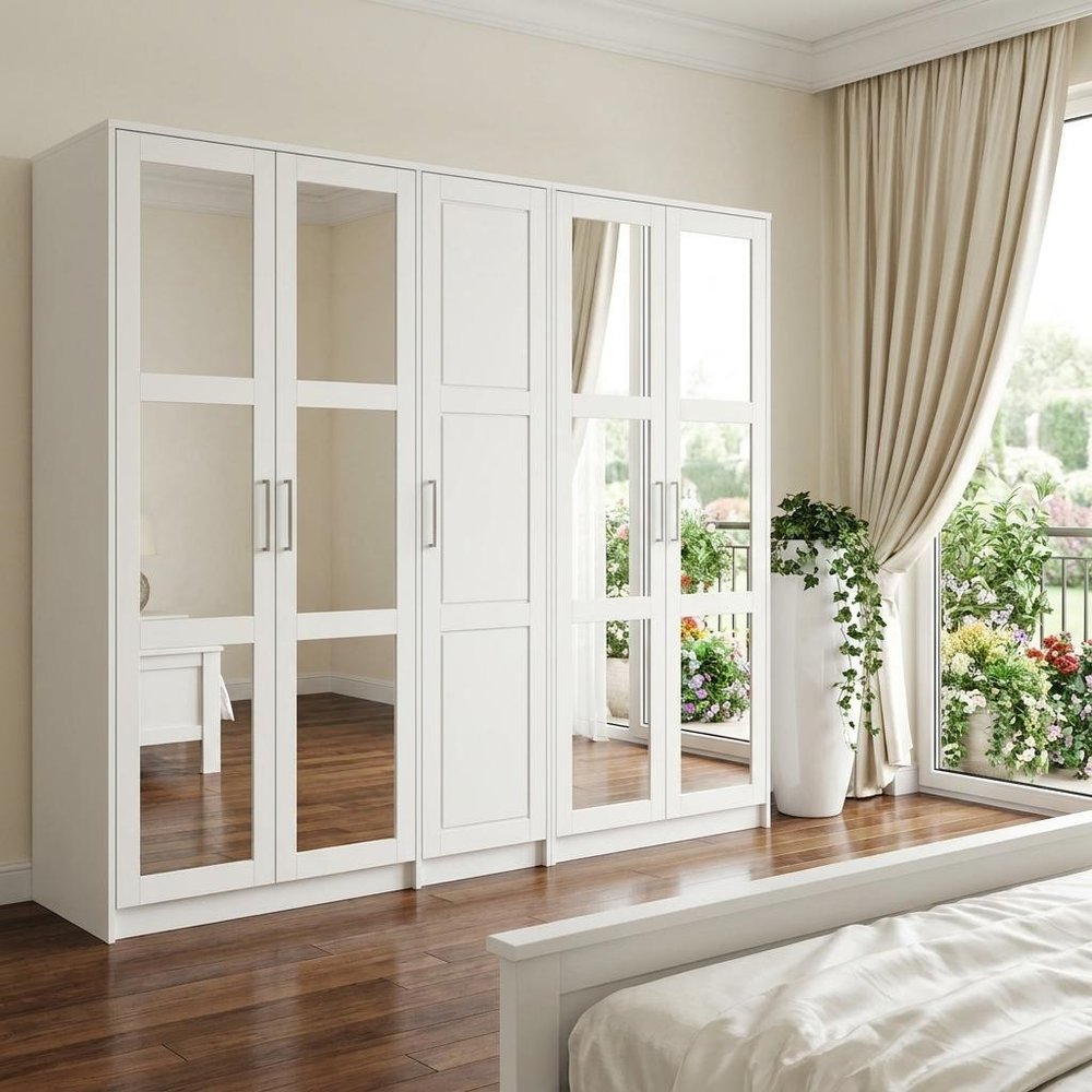 72" White Solid Wood Five Door Combo Dresser