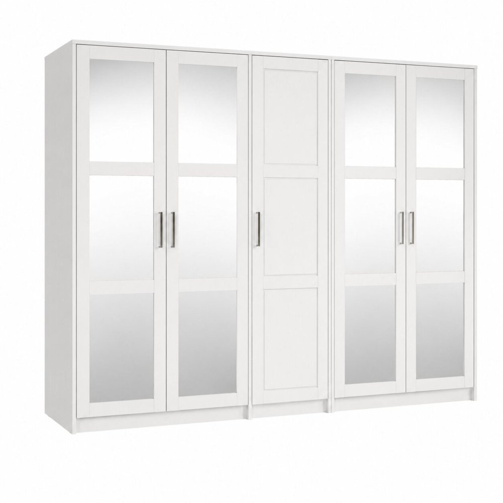 72" White Solid Wood Five Door Combo Dresser