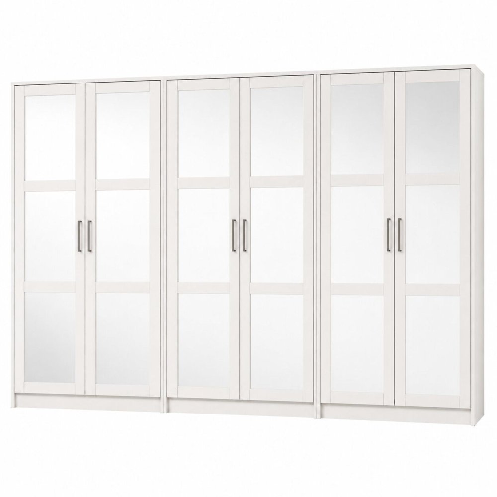 72" White Solid Wood Mirrored Six Door Combo Dresser
