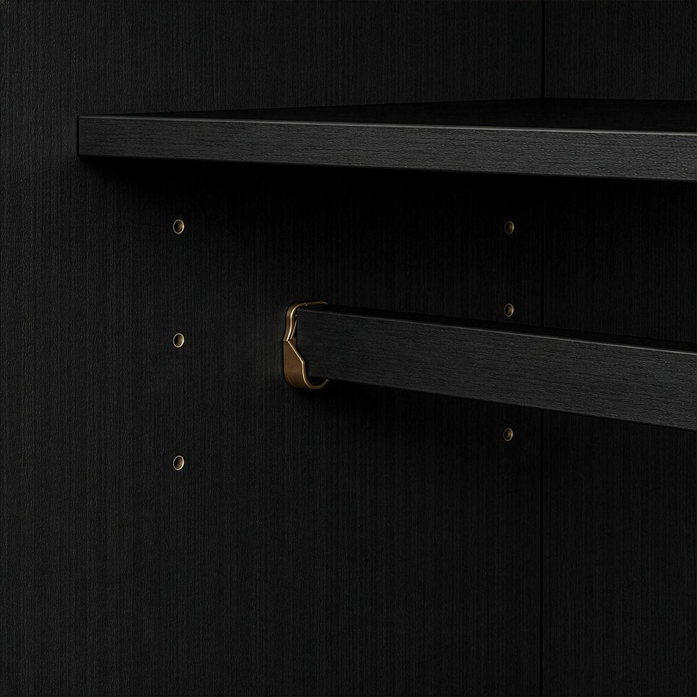 72" Black Solid Wood Mirrored Six Door Combo Dresser
