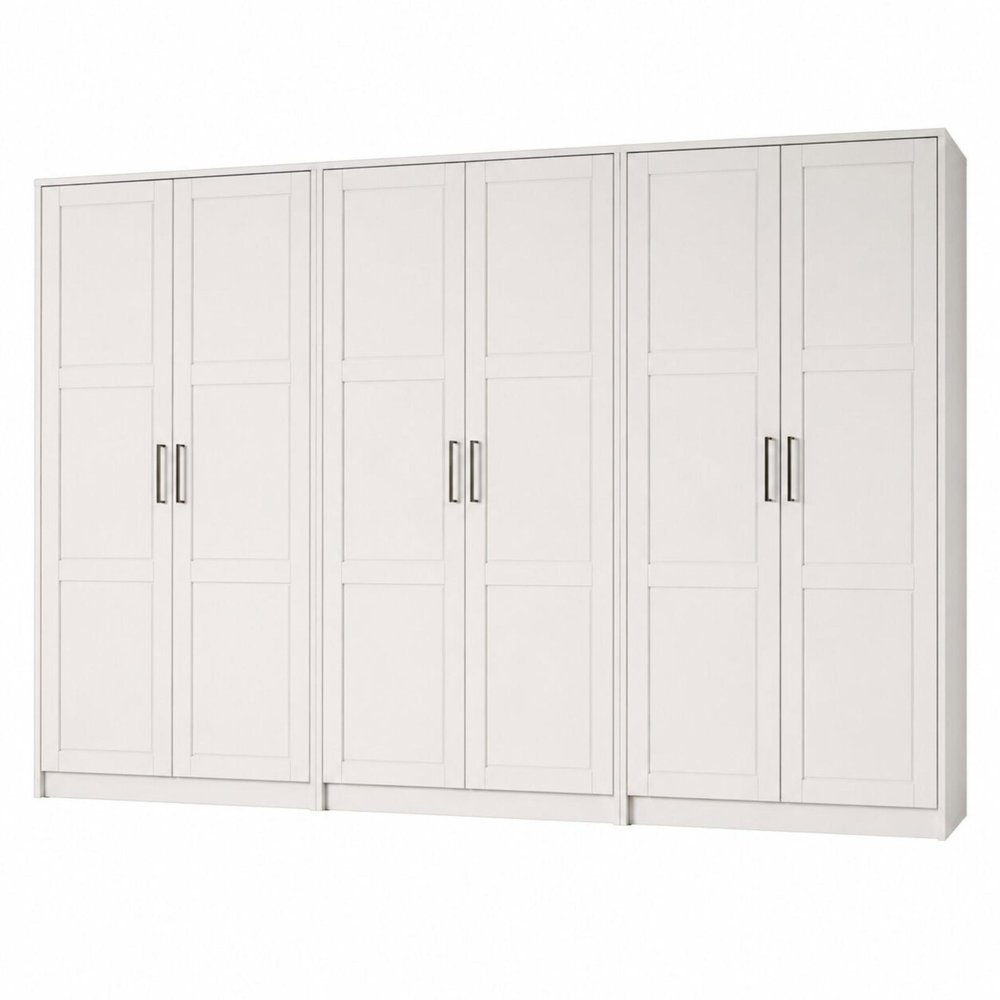 72" White Solid Wood Mirrored Six Door Combo Dresser