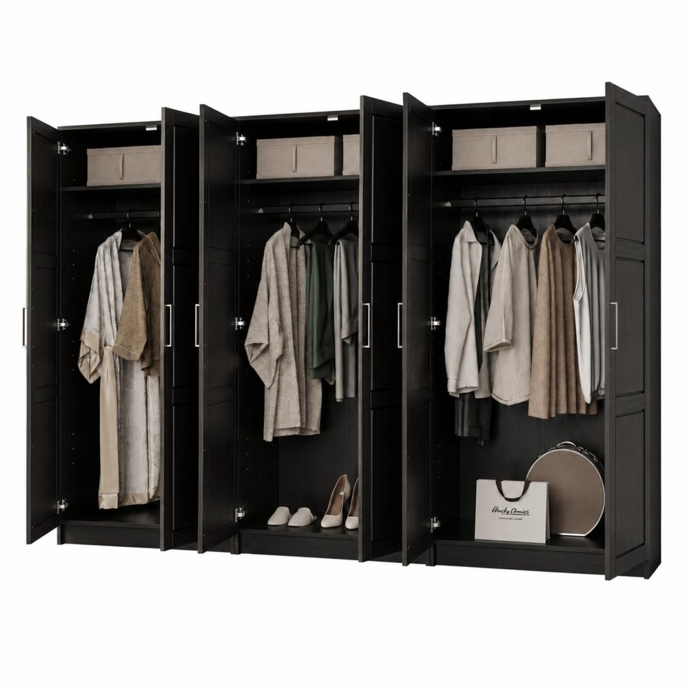 72" Gray Solid Wood Six Door Combo Dresser